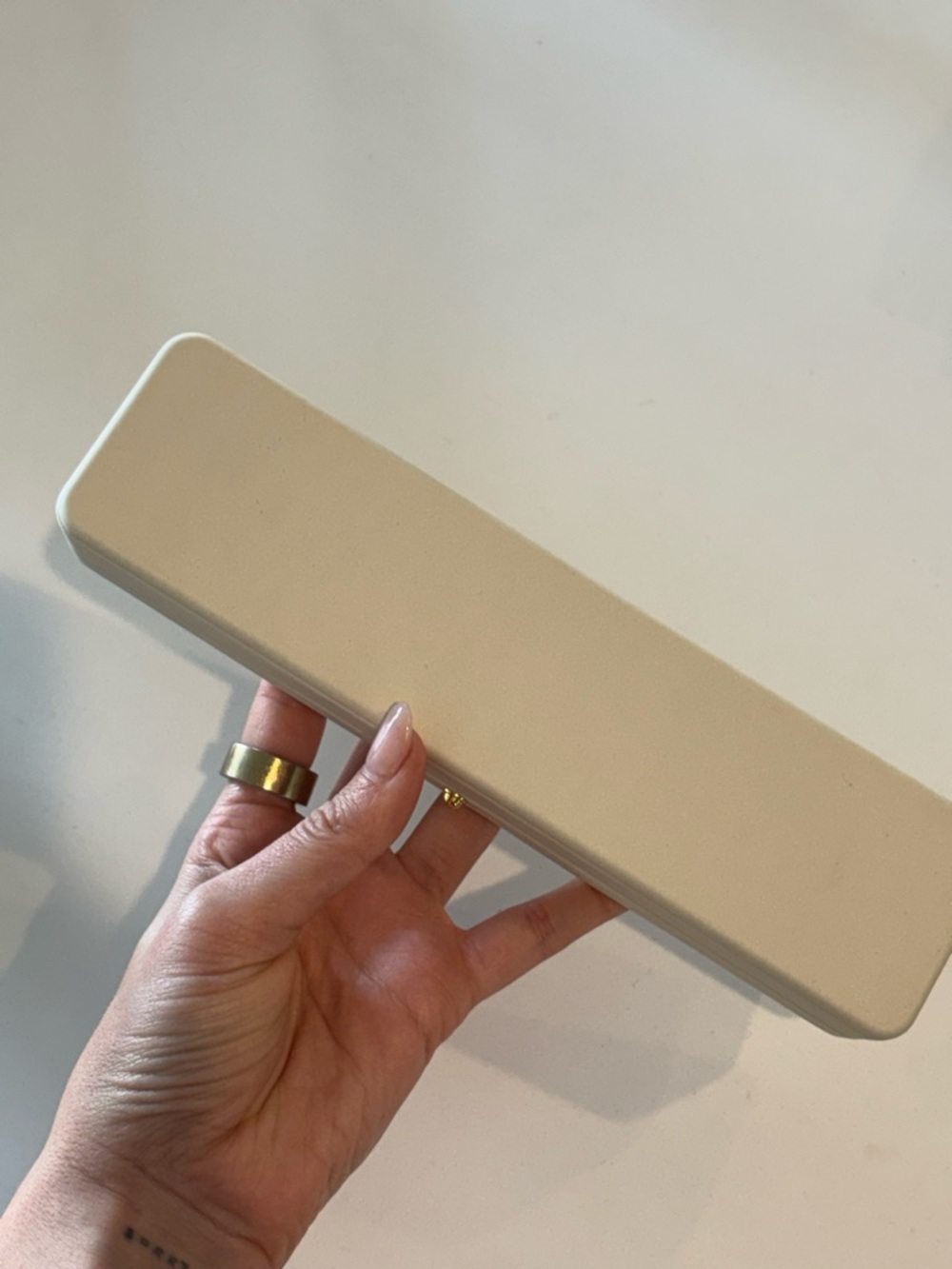 Cream Rectangular Jewelry Box with Gold Accent